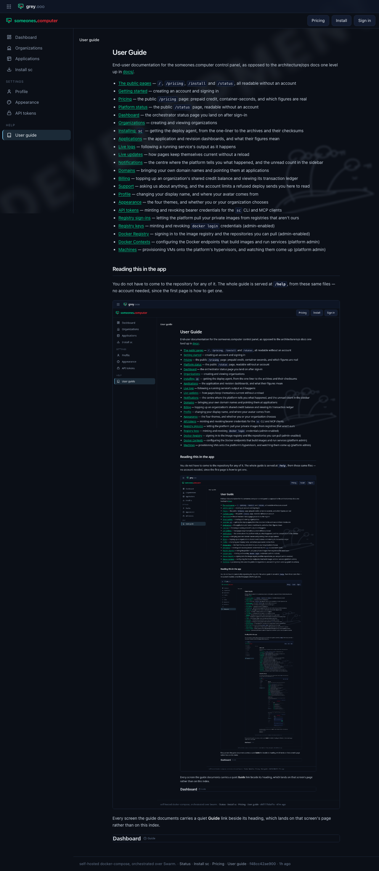The user guide at /help