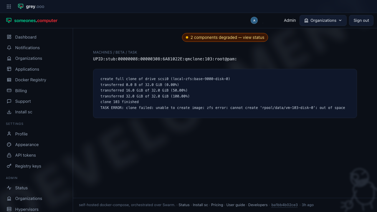 The clone task's log, as the hypervisor stored it